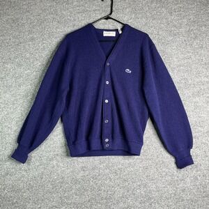 Vintage 70s IZOD Of London Lacoste Knit Cárdigan‎ Men's Large Blue